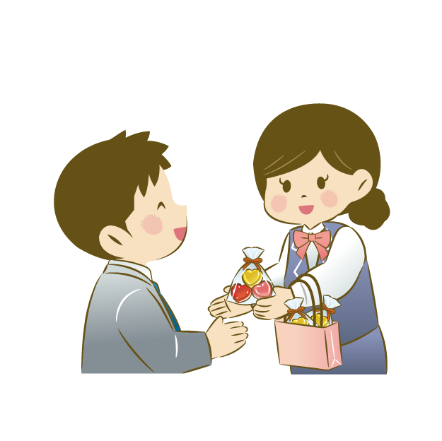 職場でチョコを渡す女性イラスト