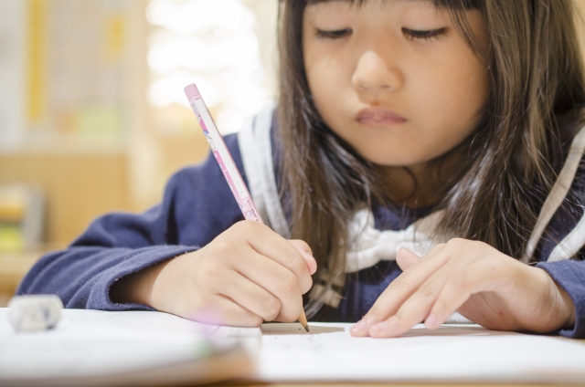 鉛筆とノートで勉強する女の子
